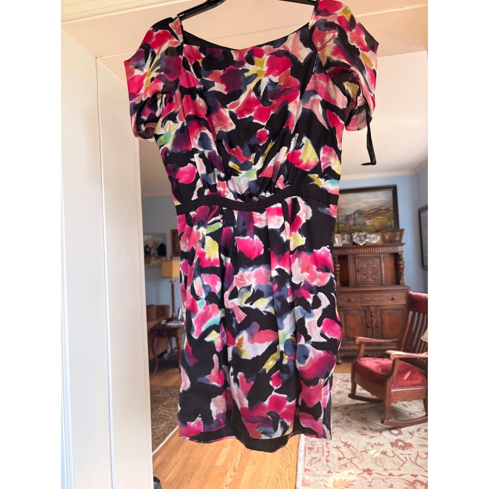 DIANE VON FURSTENBERG Multicolor Floral 100% Silk Ruffle Flutter Sleeve DRESS-8
